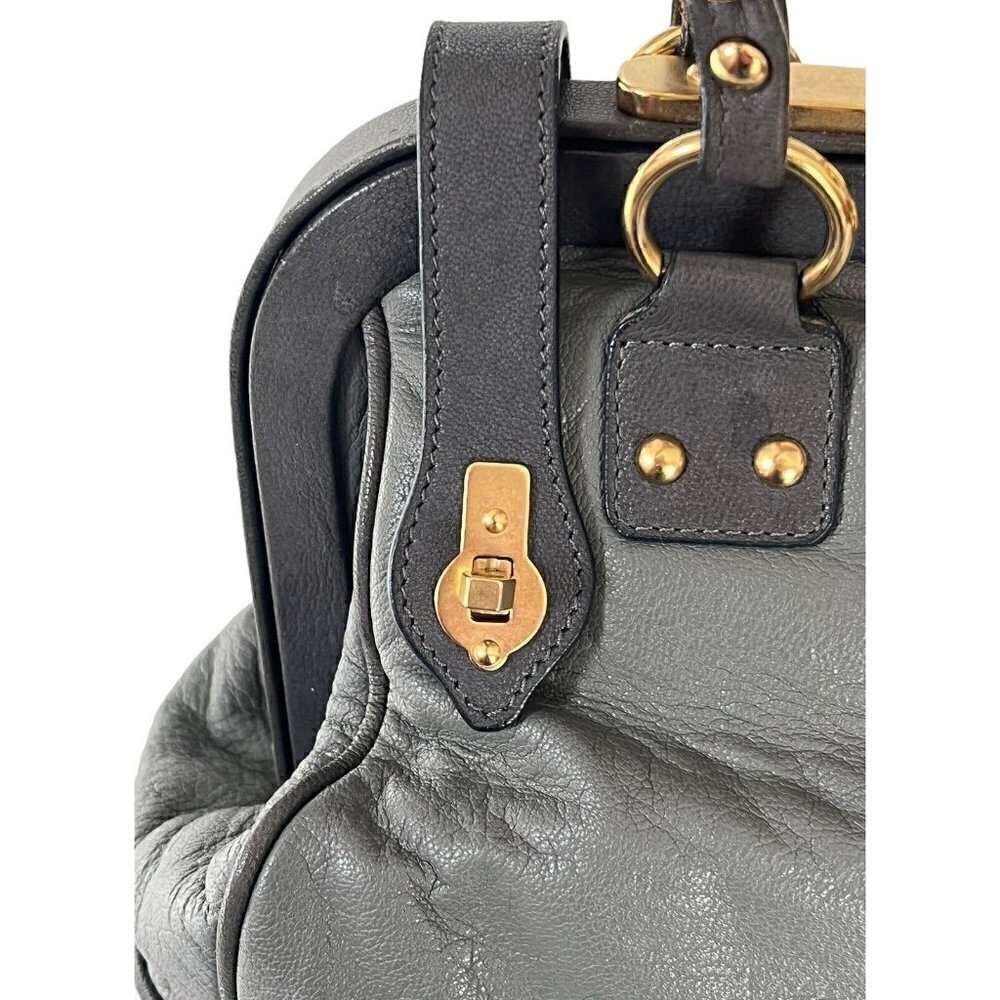 Zac Posen Aurora Doctor Bag in Gunmetal Gray Leather Gold Hardware - Picture 3 of 11